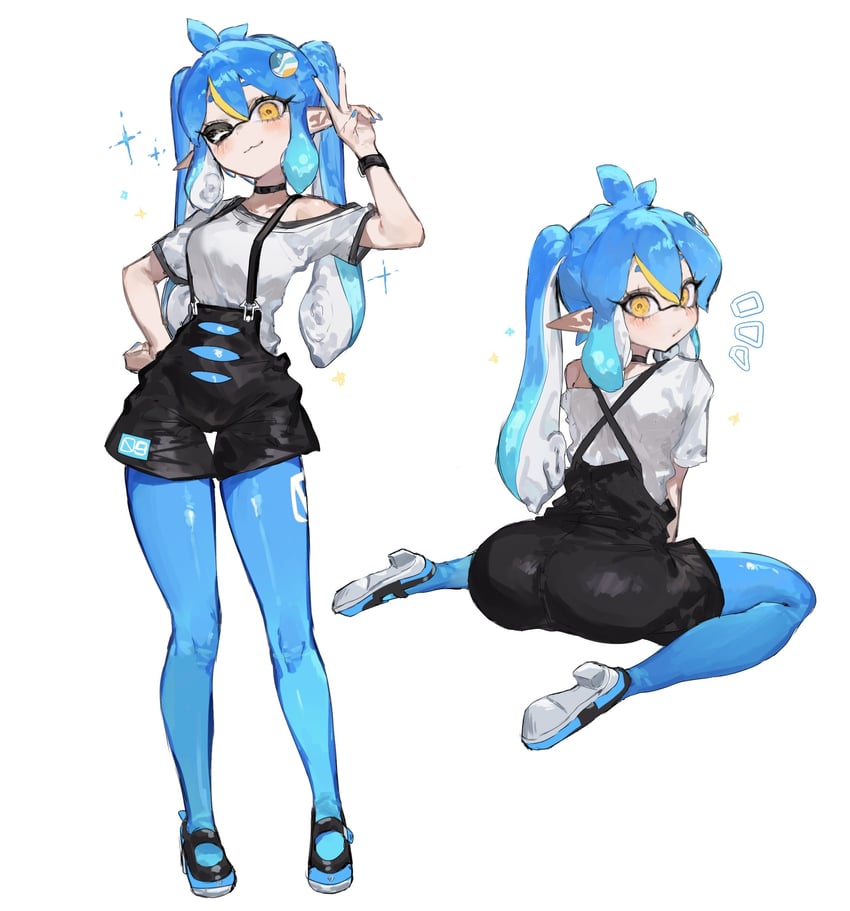 inkling player character and inkling girl (splatoon and 1 more) drawn by togetoge