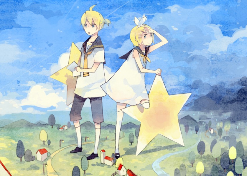 kagamine rin and kagamine len (vocaloid and 1 more) drawn by mig_(36th_underground)