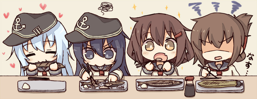 hibiki, inazuma, ikazuchi, akatsuki, and plasma-chan (kantai collection) drawn by kata_meguma