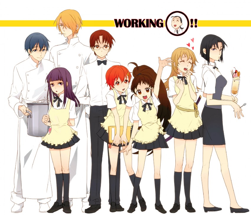 taneshima popura, inami mahiru, yamada aoi, todoroki yachiyo, satou jun, and 4 more (working!!) drawn by tuuuh