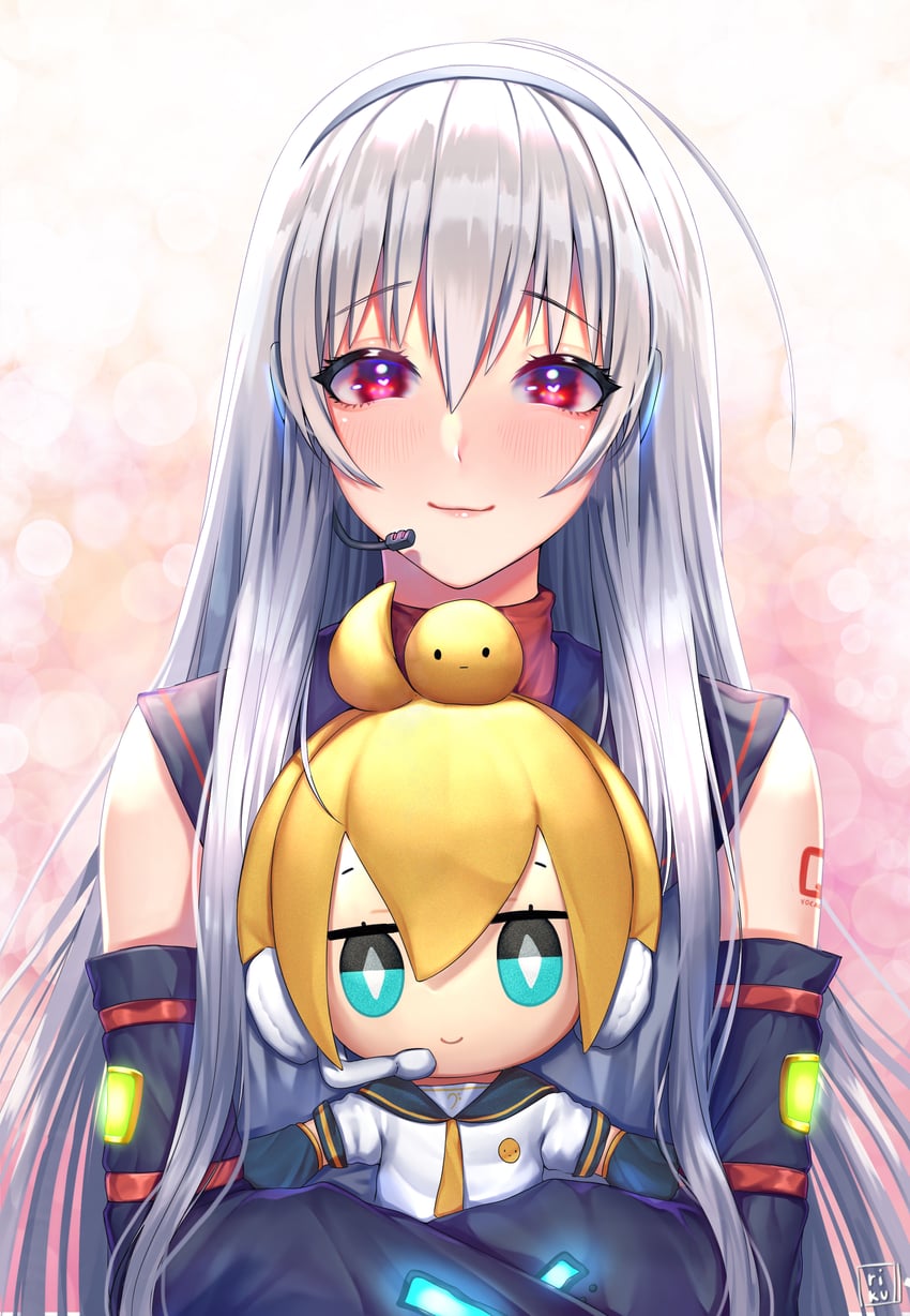 kagamine len and sukone tei (vocaloid and 1 more) drawn by riku_taru