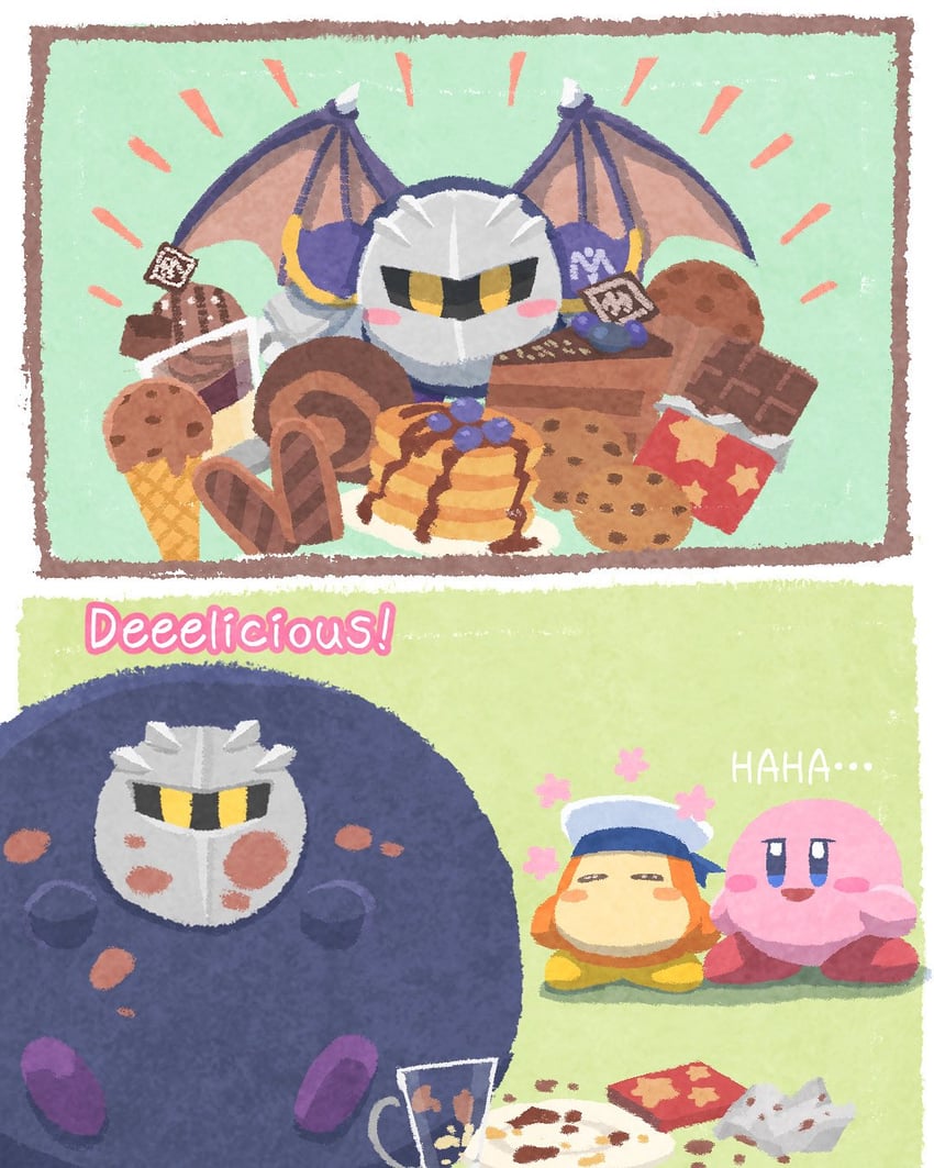 kirby, meta knight, and sailor waddle dee (kirby and 1 more) drawn by miclot