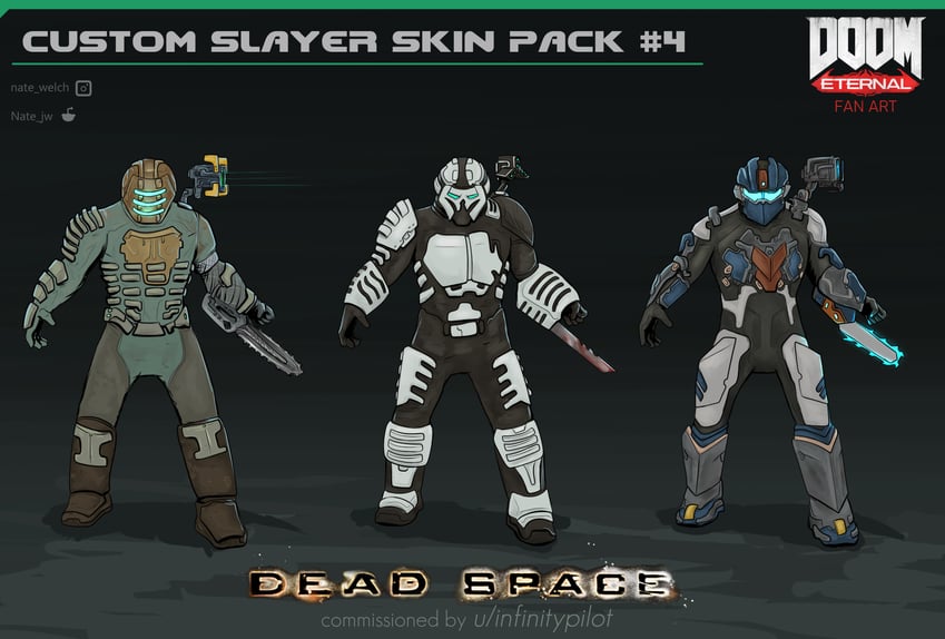doomguy and isaac clarke (doom and 3 more) drawn by nate_jw