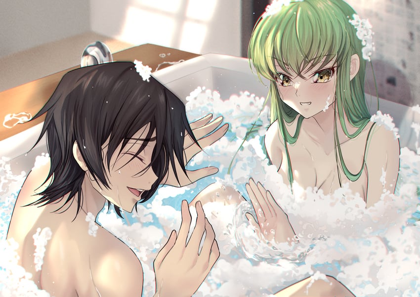 c.c. and lelouch vi britannia (code geass) drawn by budgiepon