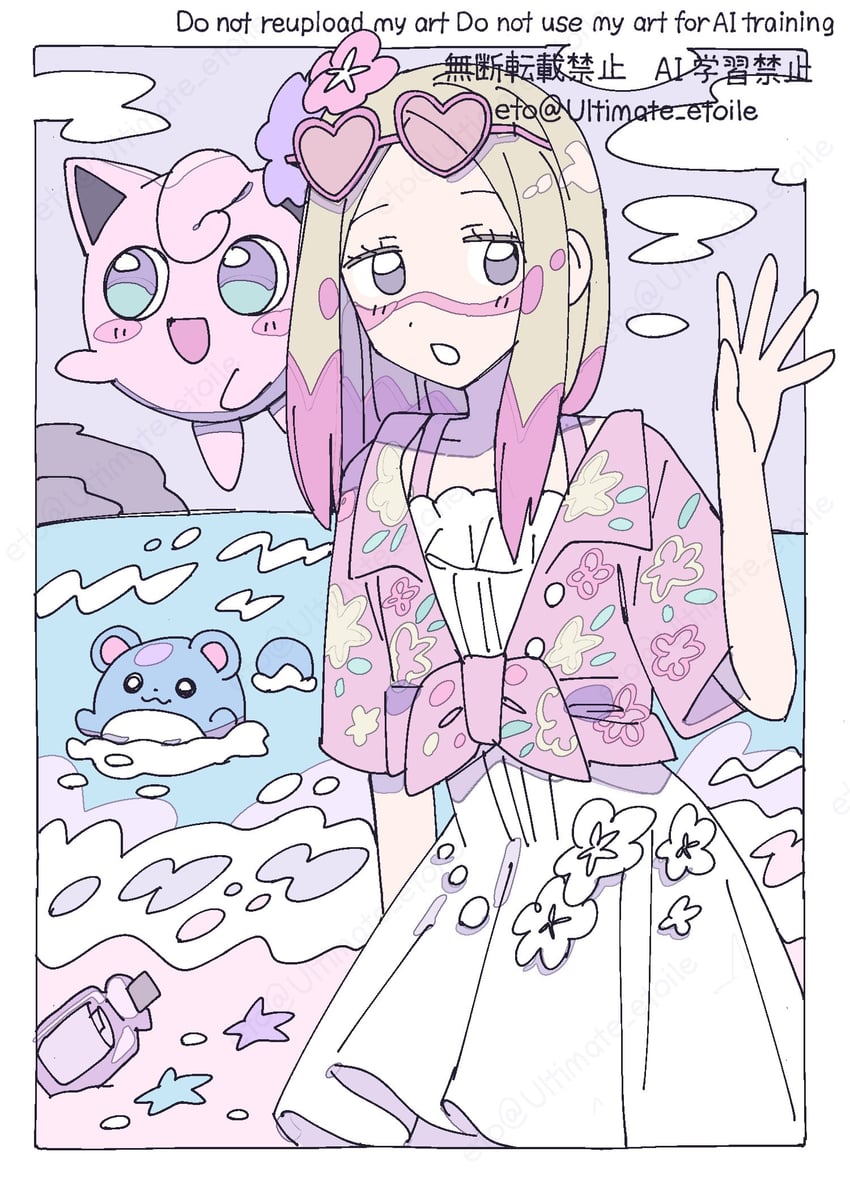jigglypuff, marill, and mina (pokemon and 1 more) drawn by remoooon