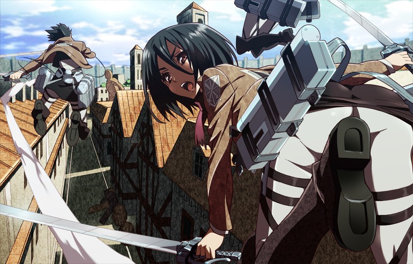 mikasa ackerman and titan (shingeki no kyojin) drawn by nyoro_(nyoronyoro000)