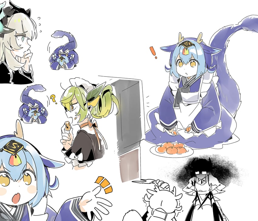 laundry dragonmaid, parlor dragonmaid, chamber dragonmaid, and house dragonmaid (yu-gi-oh!) drawn by 3_ma_me