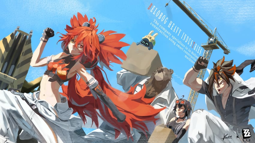 grace howard, koleda belobog, ben bigger, anton ivanov, and safety (zenless zone zero) drawn by kogawa_kaen