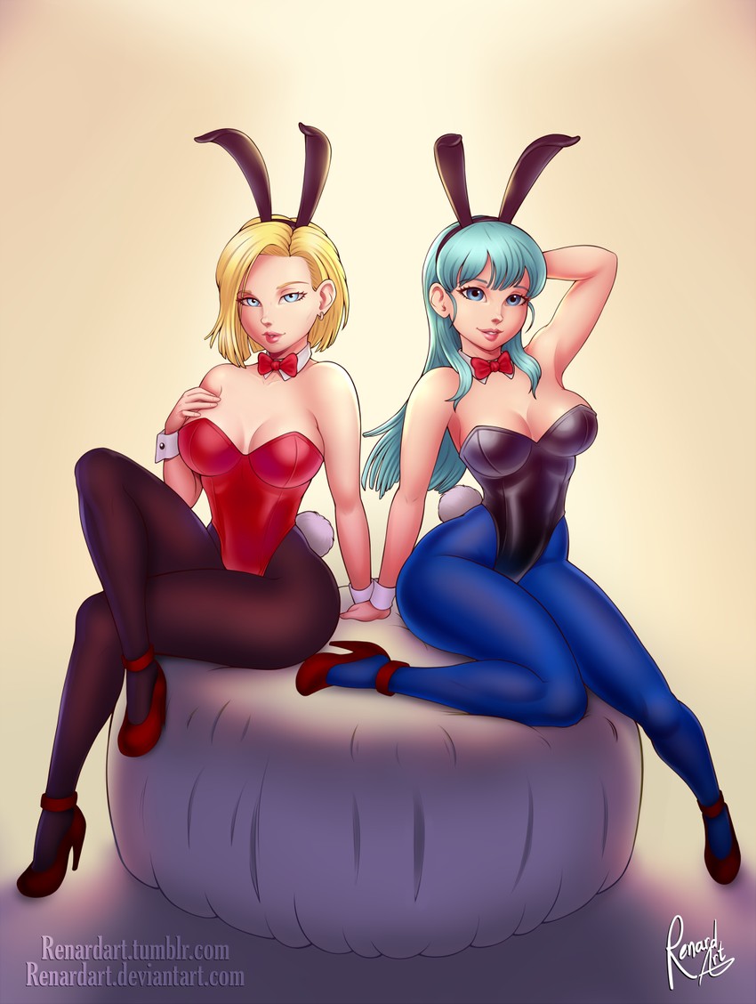 android 18 and bulma (dragon ball and 1 more) drawn by renardart