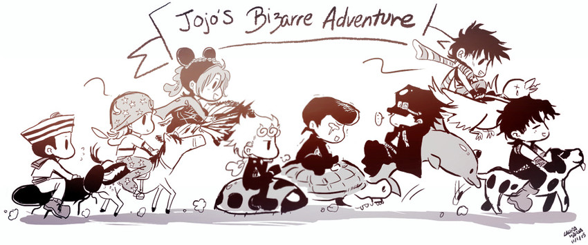 joseph joestar, kujo jotaro, kujo jolyne, giorno giovanna, jonathan joestar, and 2 more (jojo no kimyou na bouken and 8 more) drawn by laura_maria