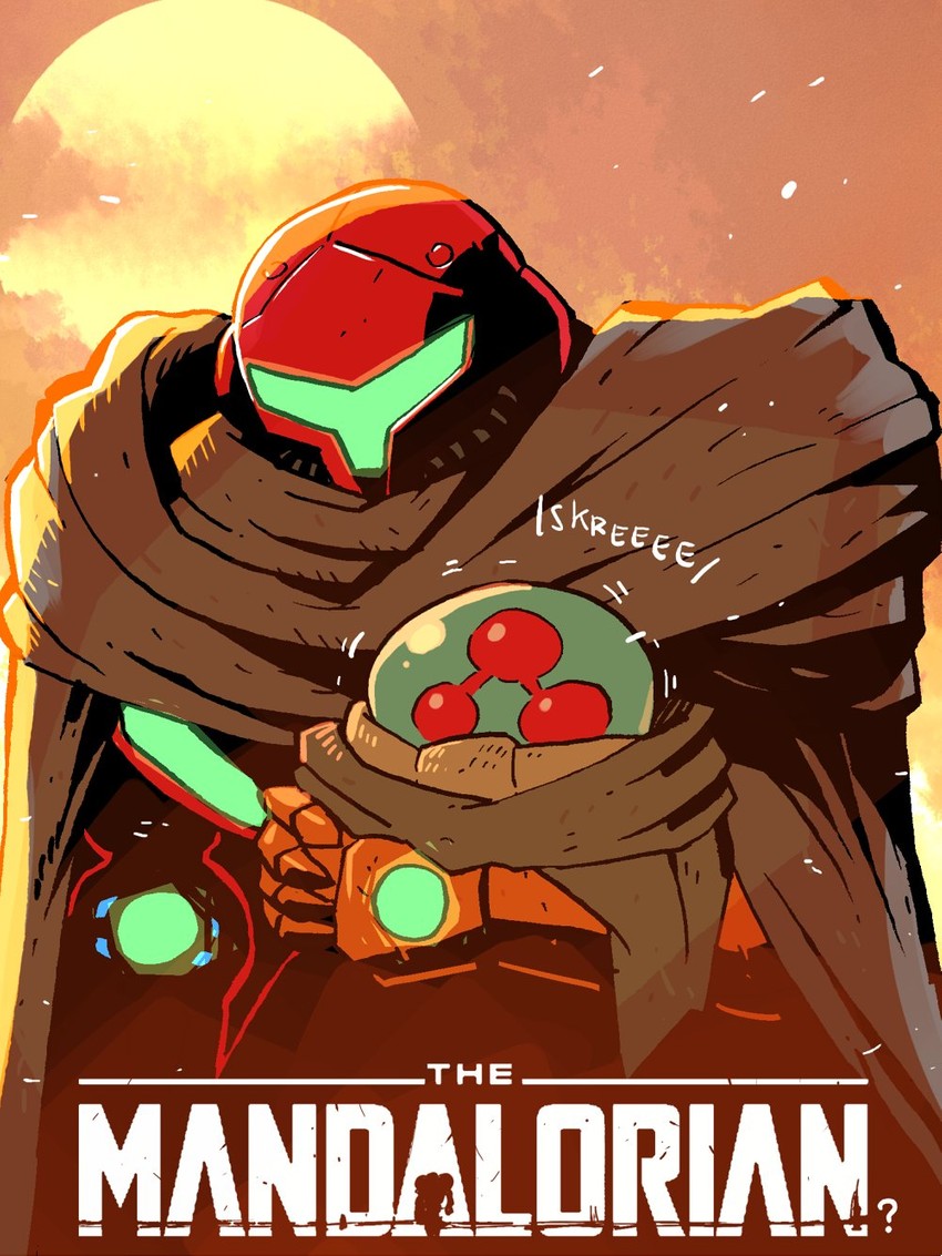 samus aran, metroid, and metroid larva (metroid and 2 more) drawn by rariatto_(ganguri)