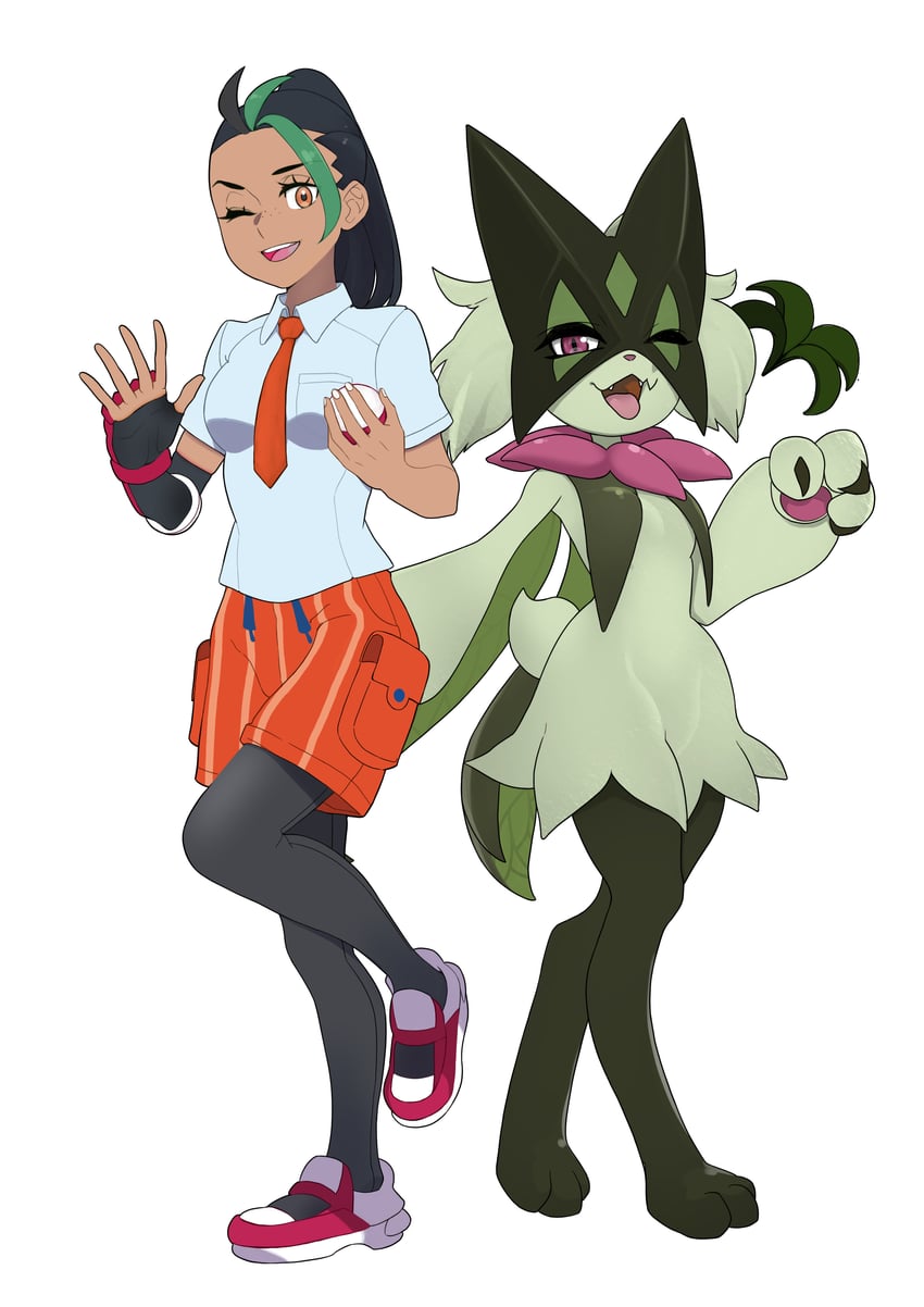 nemona and meowscarada (pokemon and 1 more) drawn by cheese_cat