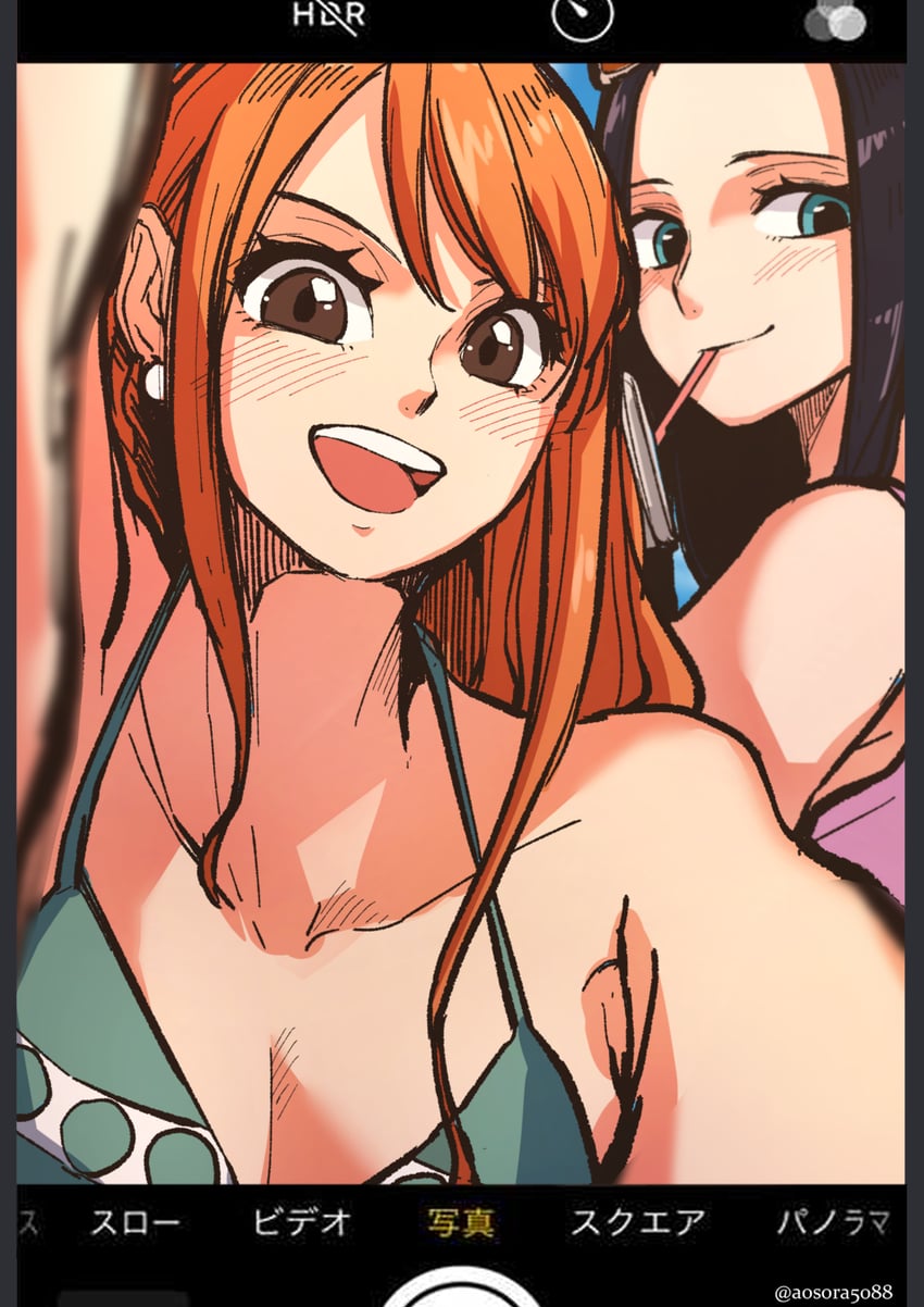 nami and nico robin (one piece) drawn by aosora2823