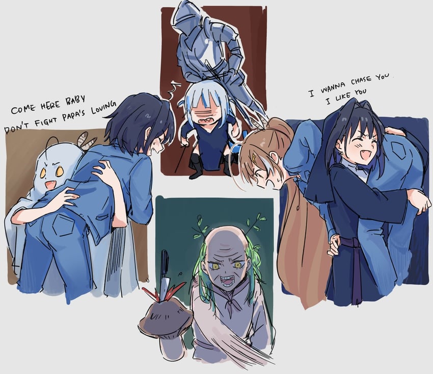 gawr gura, ouro kronii, nanashi mumei, ceres fauna, and boomei (hololive and 1 more) drawn by kisuu_(oddnumberr_)