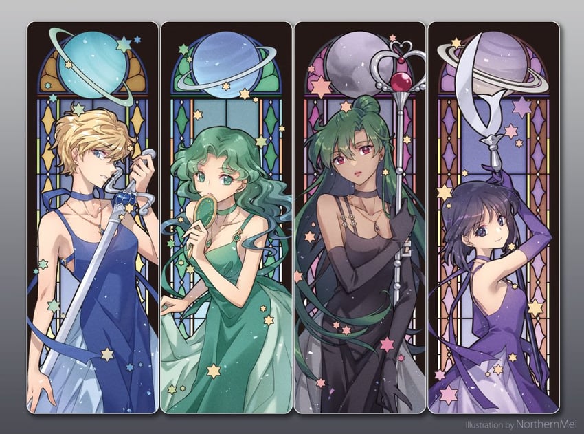 tomoe hotaru, ten'ou haruka, kaiou michiru, meiou setsuna, princess uranus, and 3 more (bishoujo senshi sailor moon) drawn by nezumipl