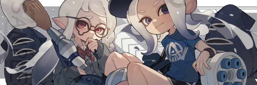 inkling player character, inkling girl, octoling player character, and octoling girl (splatoon) drawn by prat_rat