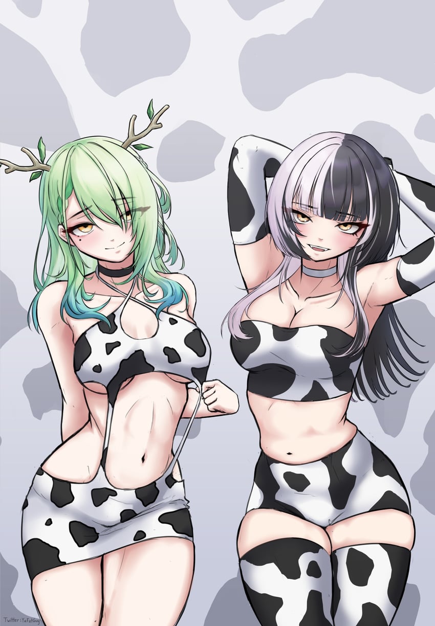 ceres fauna and shiori novella (hololive and 1 more) drawn by yafatguy