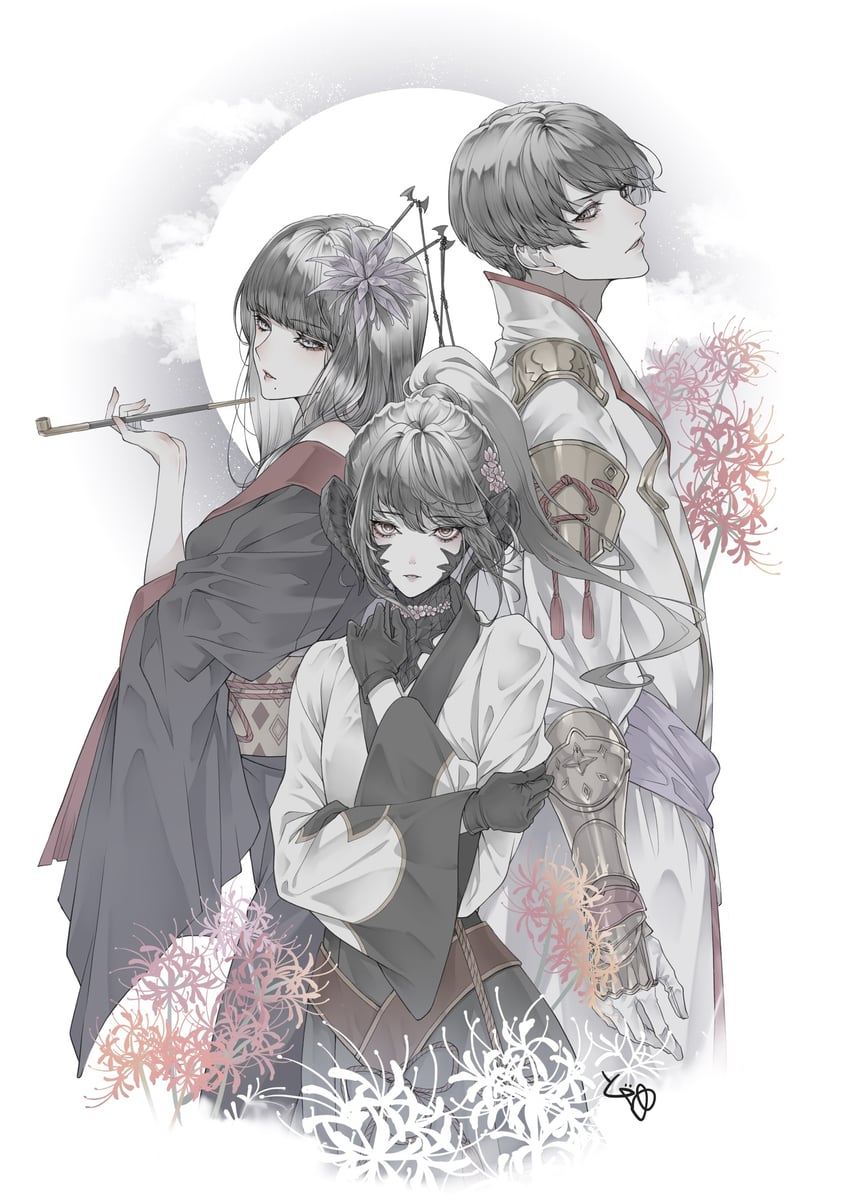 warrior of light, yotsuyu goe brutus, and asahi sas brutus (original and 2 more) drawn by ryokuyuu