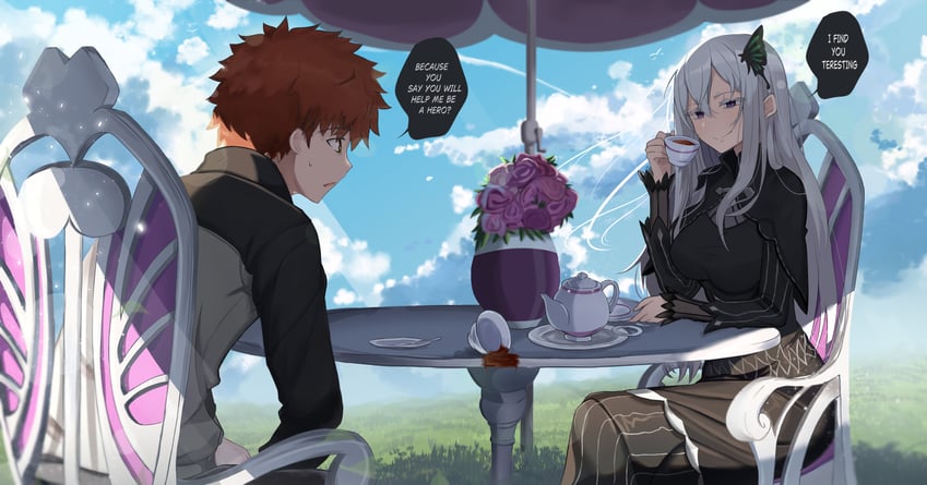 emiya shirou and echidna (fate and 2 more) drawn by shokobr