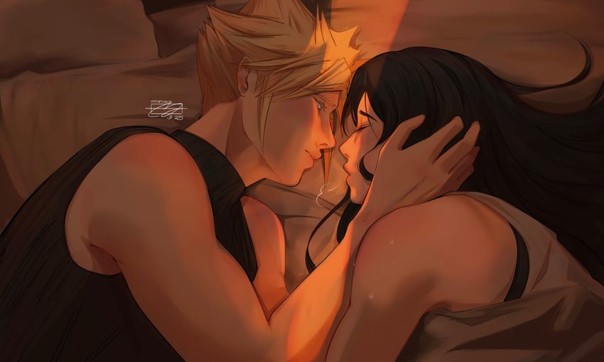 tifa lockhart and cloud strife (final fantasy and 2 more) drawn by vmiistudio