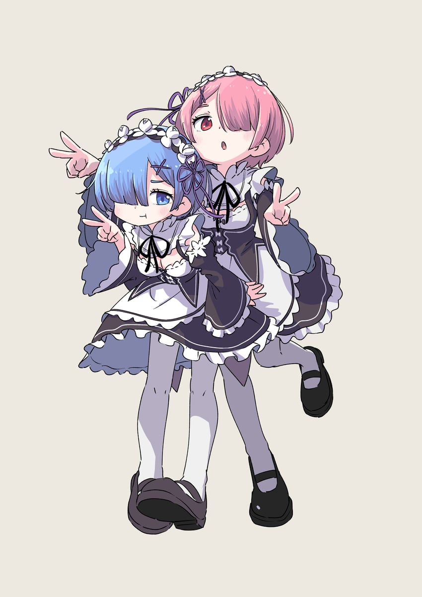 rem and ram (re:zero kara hajimeru isekai seikatsu) drawn by nakamori_kemuri