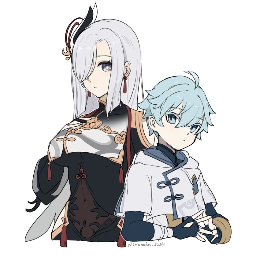 shenhe and chongyun (genshin impact) drawn by shimanaka_(shimanaka_sushi)