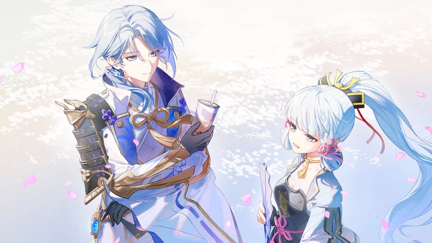 kamisato ayaka and kamisato ayato (genshin impact) drawn by rafaelaaa