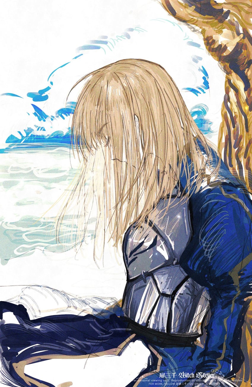 artoria pendragon and saber (fate and 1 more) drawn by f3000_kiara