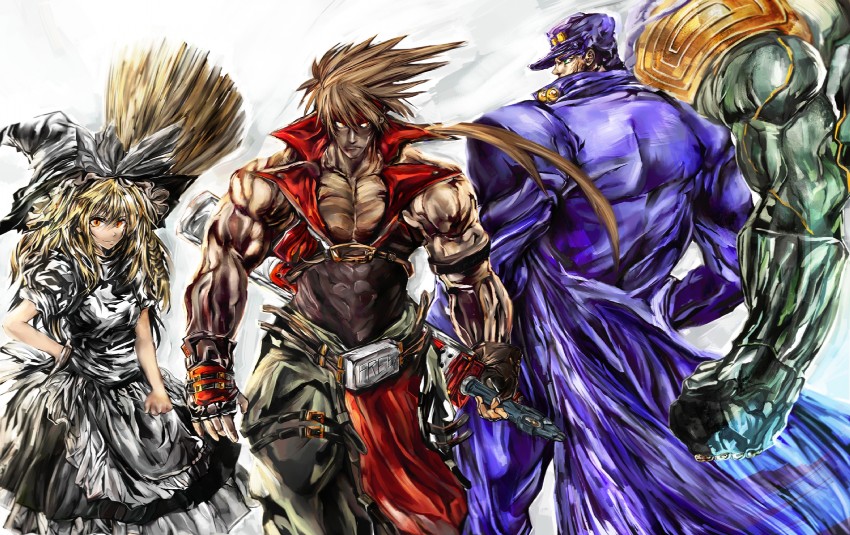 kirisame marisa, kujo jotaro, sol badguy, and star platinum (touhou and 4 more) drawn by kuro_kichi