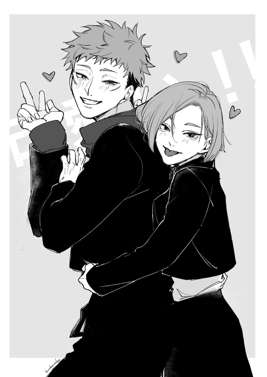 itadori yuuji and kugisaki nobara (jujutsu kaisen) drawn by kuroheartdayo