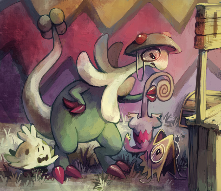 breloom, shroomish, kecleon, purple kecleon, pk, and 1 more (pokemon and 1 more) drawn by glitchedpuppet