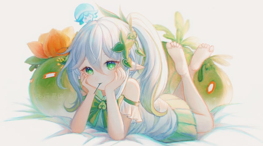 nahida, slime, fungi, and dendro slime (genshin impact) drawn by qian_mu_fei_fire