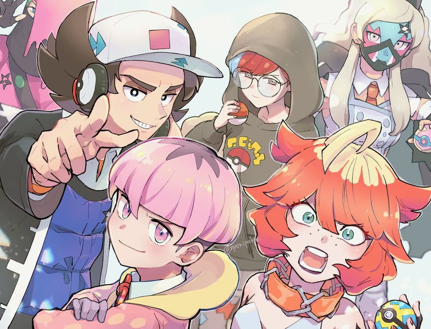 penny, mela, giacomo, eri, ortega, and 1 more (pokemon and 1 more) drawn by nyoripoke