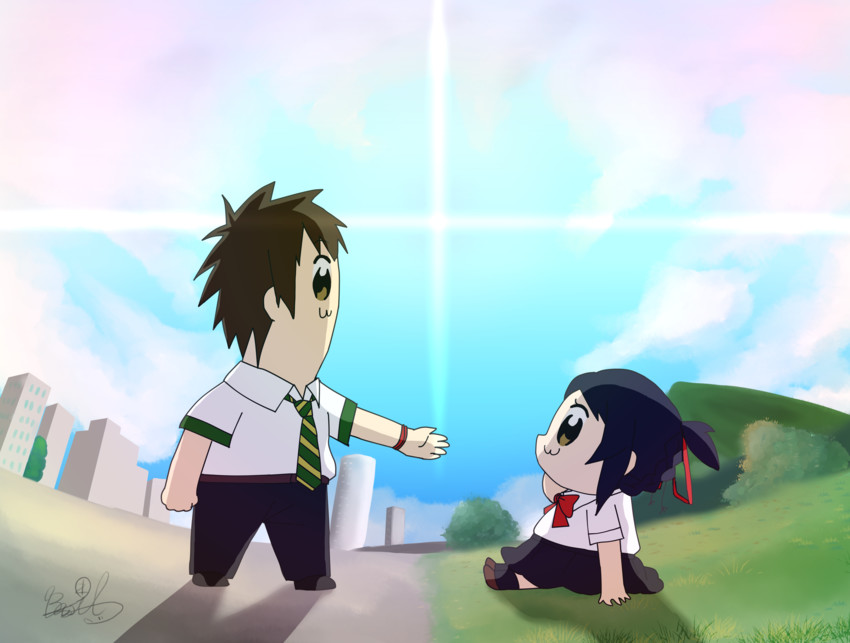 miyamizu mitsuha and tachibana taki (poptepipic and 1 more) drawn by shiguro