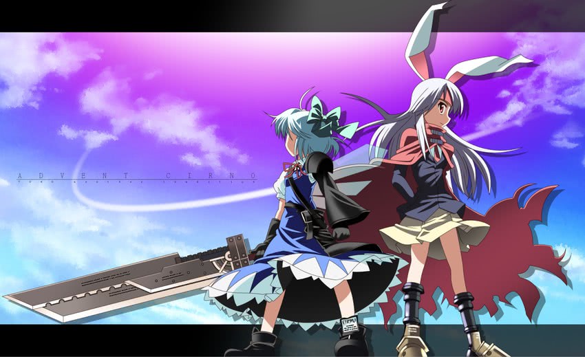 cirno, reisen udongein inaba, cloud strife, and vincent valentine (touhou and 4 more) drawn by rindou_(awoshakushi)