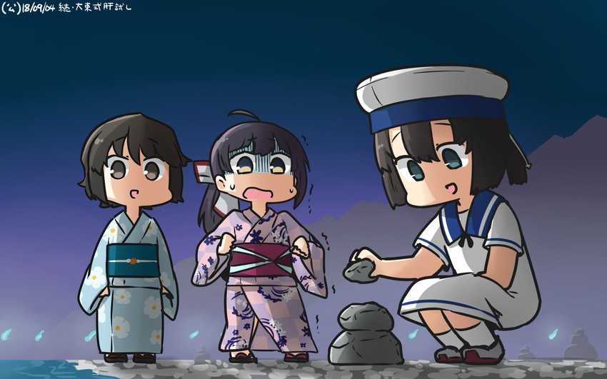 miyuki, fujinami, and daitou (kantai collection) drawn by hamu_koutarou