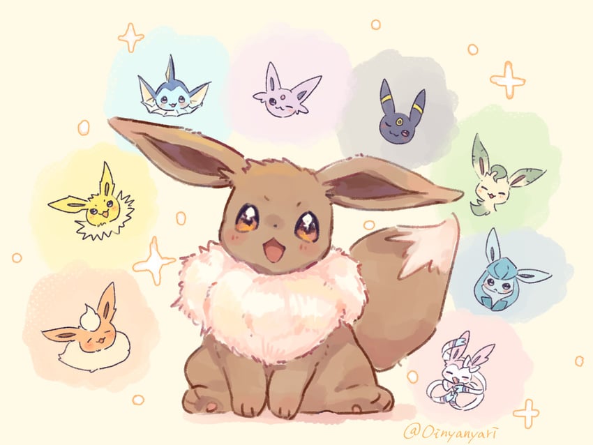 eevee, sylveon, umbreon, glaceon, vaporeon, and 4 more (pokemon) drawn by oinyanyari
