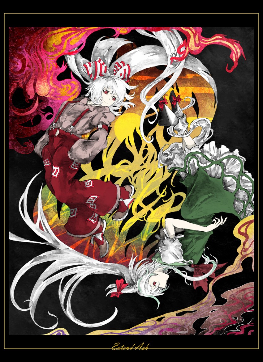 fujiwara no mokou, kamishirasawa keine, and ex-keine (touhou) drawn by fujinohara_akihira