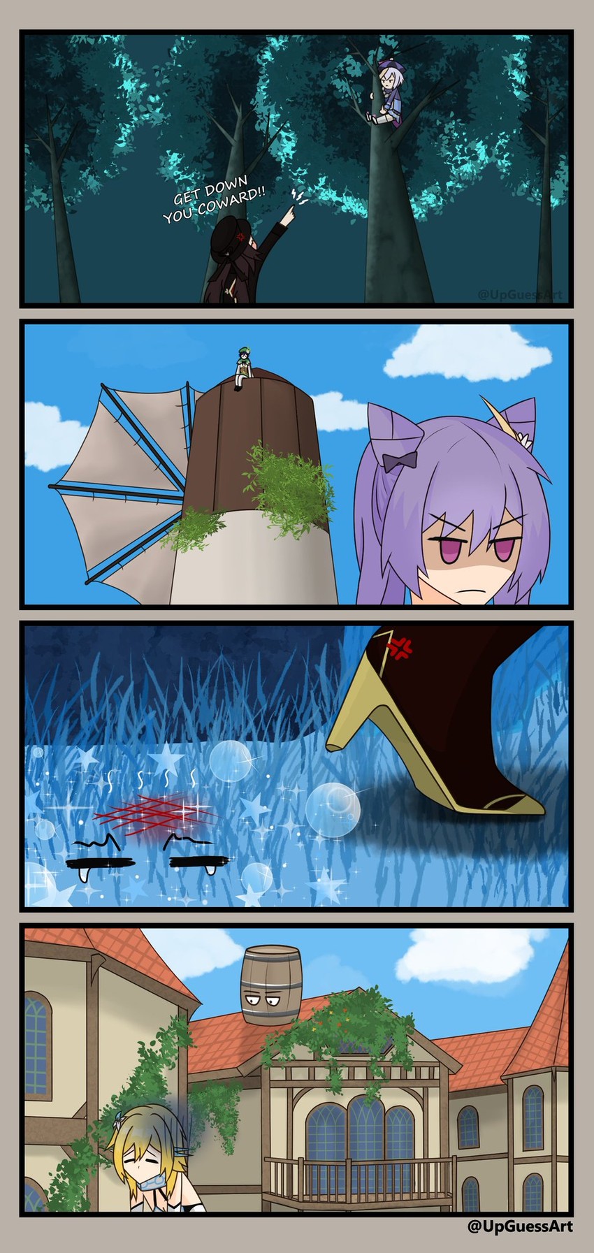 lumine, hu tao, mona, keqing, venti, and 1 more (genshin impact) drawn by upguess