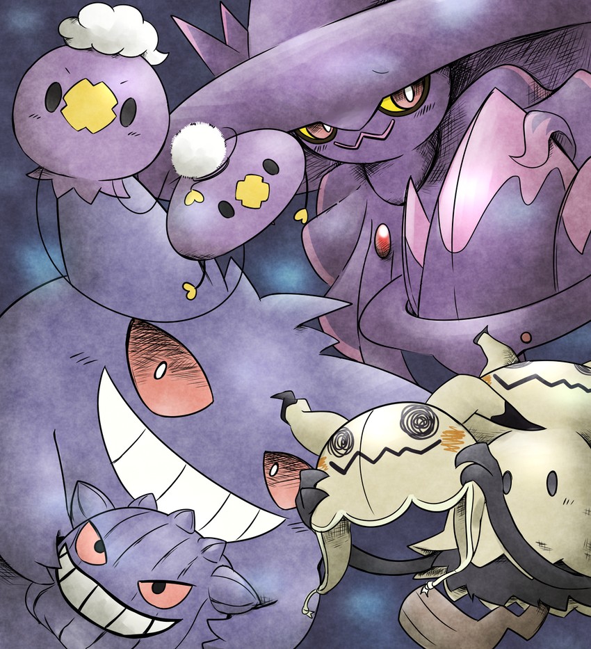 gengar, mimikyu, drifloon, and mismagius (pokemon and 1 more) drawn by kashiwa_(3920kashiwa)