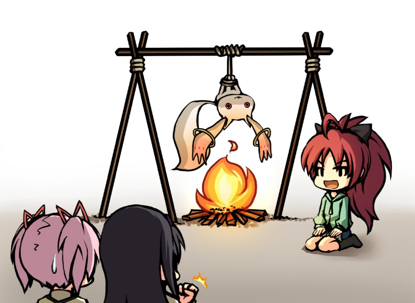 akemi homura, kaname madoka, sakura kyoko, and kyubey (mahou shoujo madoka magica) drawn by tanayuma