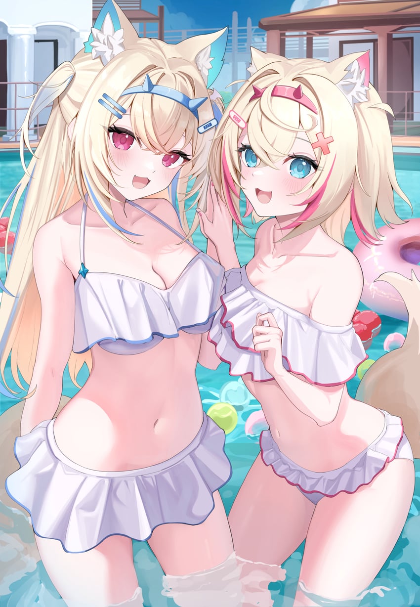 fuwawa abyssgard and mococo abyssgard (hololive and 1 more) drawn by hitachi_sou