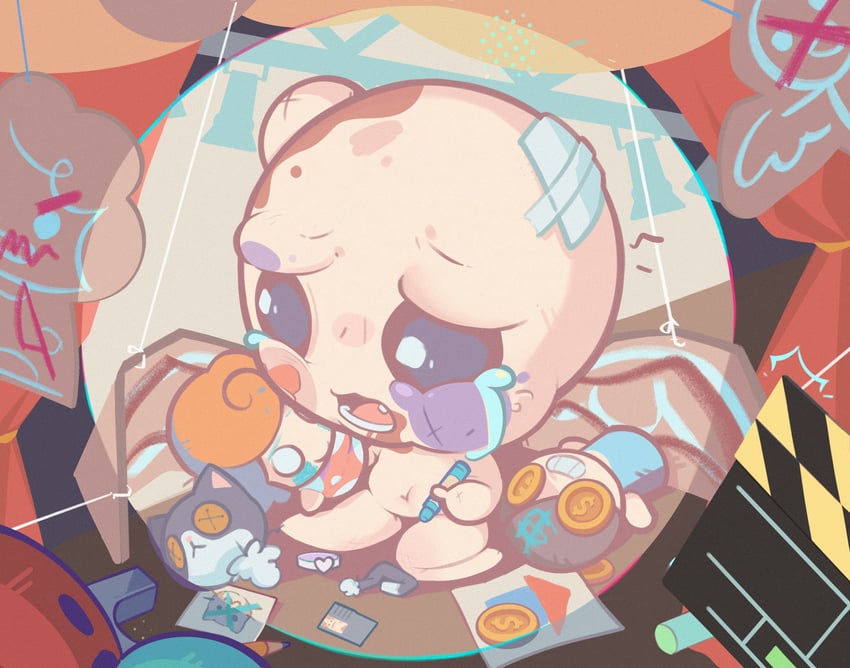 guppy, mother, father, and tainted isaac (the binding of isaac) drawn by tooza