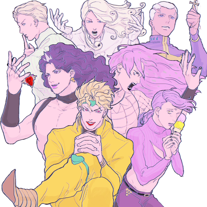 dio brando, kars, kira yoshikage, diavolo, vinegar doppio, and 2 more (jojo no kimyou na bouken and 5 more) drawn by mandaman
