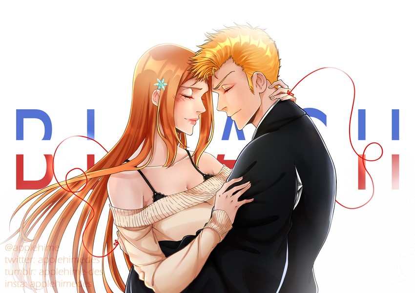 inoue orihime and kurosaki ichigo (bleach) drawn by applehime