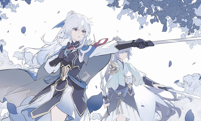 fu hua and jingliu (honkai and 2 more) drawn by qqqne