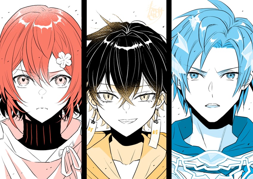 hanasaki miyabi, regis altare, and yatogami fuma (holostars and 1 more) drawn by yoichi_(mokusei_karubi)