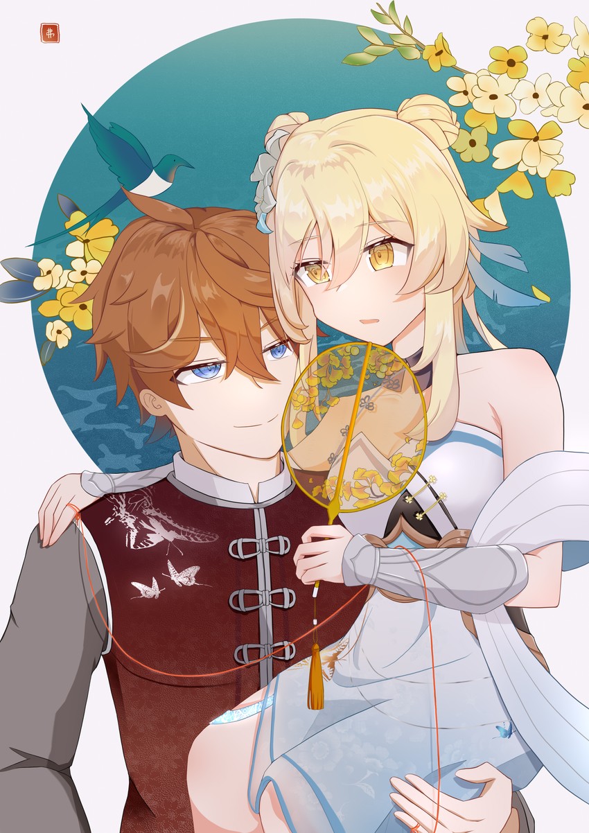 lumine and tartaglia (genshin impact) drawn by franhill