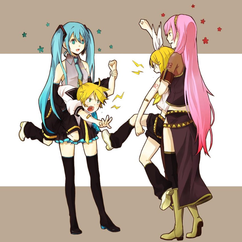 hatsune miku, kagamine rin, kagamine len, and megurine luka (vocaloid) drawn by tamura_(sntmr)