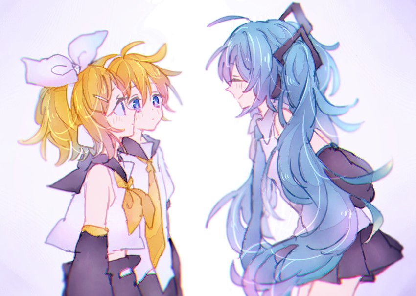 hatsune miku, kagamine rin, and kagamine len (vocaloid) drawn by ui+